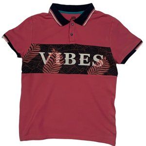 XIOS New York Men Pink Floral Letters Polo Shirt Small
